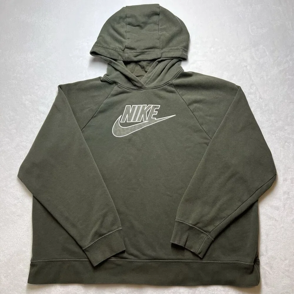 Nike Women’s Hoodie Long Sleeve Sweatshirt Army Green Camo Print Size M